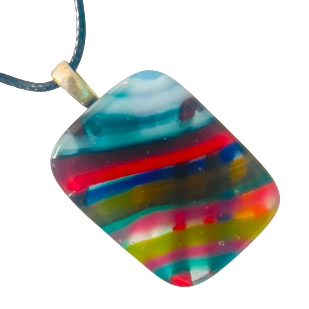 Striped Frosted Pendant Art Glass LGBTQ PRIDE Worthy NWT
